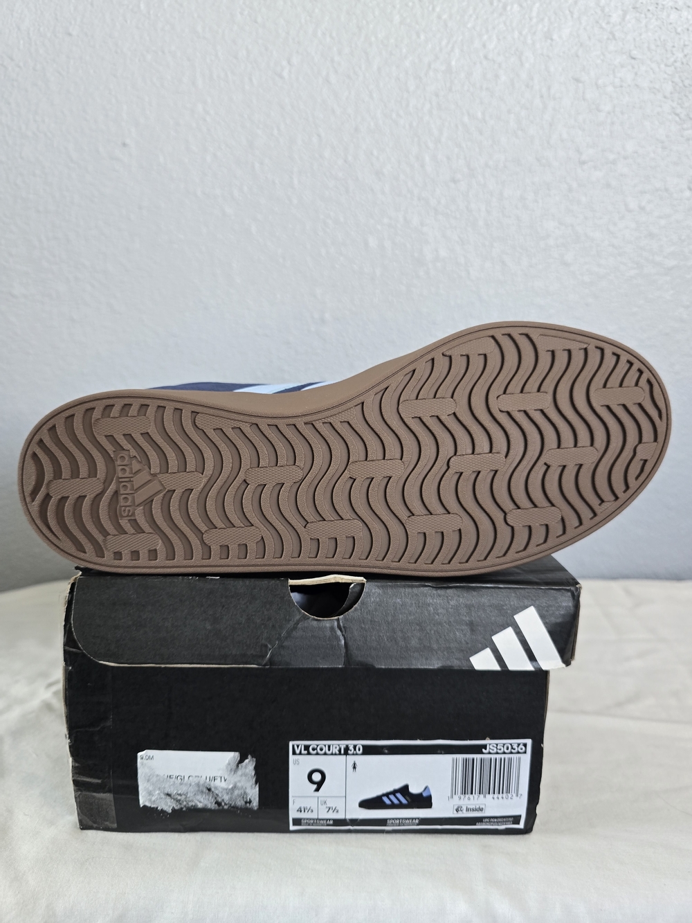 adidas Womens VL Court 3.0 Navy Suede Sneakers with Light Blue Stripes - Picture 3 of 4